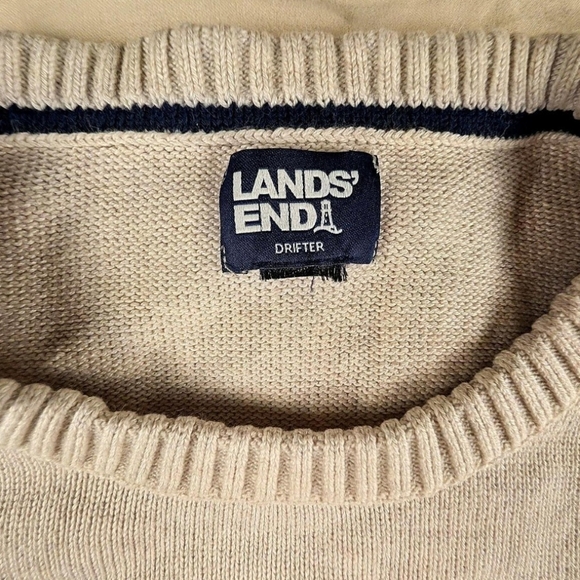 Lands End Drifter American Flag Heather Oatmeal Sweater Size L Comfy Patriotic - Picture 5 of 8